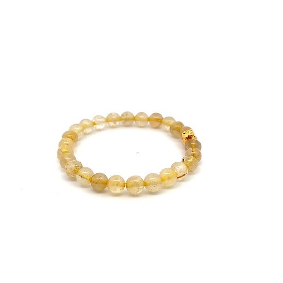 18K Gold Money Bag Lucky Charm Bracelet Gemstones Natural Rutilated Quartz 6mm - Picture 4 of 5